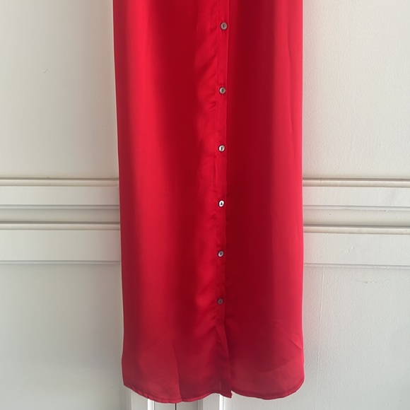 She +Sky Red Drop Shoulder Satin Dress, Small - Picture 8 of 13